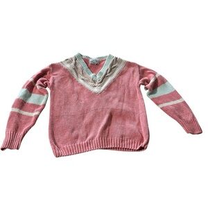 Vintage Pink and Cream V-Neck Sweater